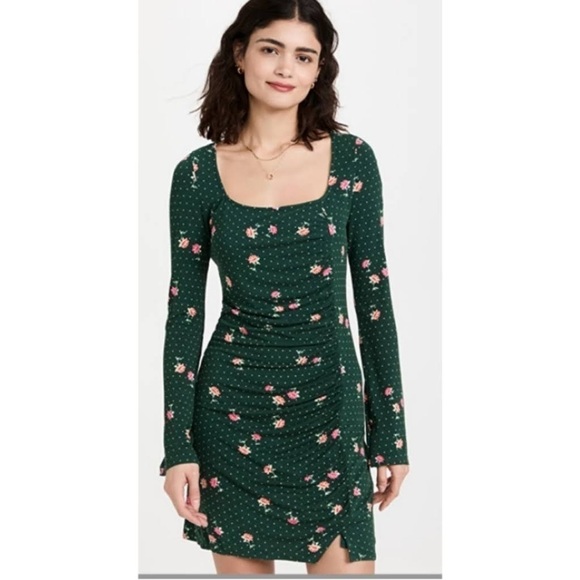 FREE PEOPLE Green Polka Dot Celia Mini Floral Dress - Picture 2 of 12
